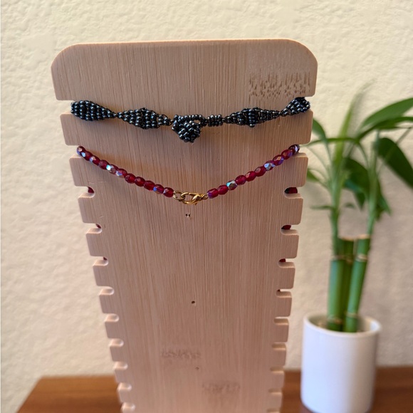 Set of 2 Handcrafted Beaded Necklaces - blue (14.5 in) & berry/maroon (16.5 in) - Picture 4 of 9